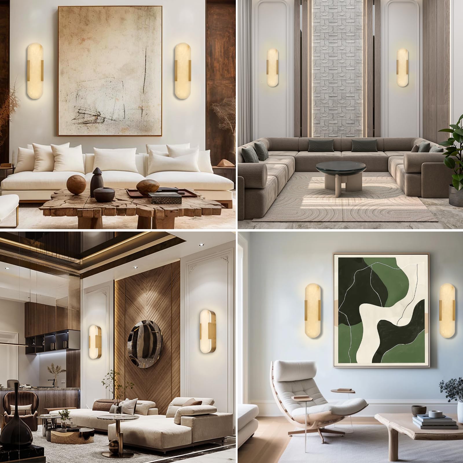 19.7'' Wall Sconces Set of 2, Natural Alabaster Wall Light, Indoor Vanity Light Fixtures for Bathroom,Black Bedside Wall Lamp Perfect for Hallway, Living Room,Bedroom,Stairs(Gift Bulb) - Camilalamps - B0CHYF9LZM