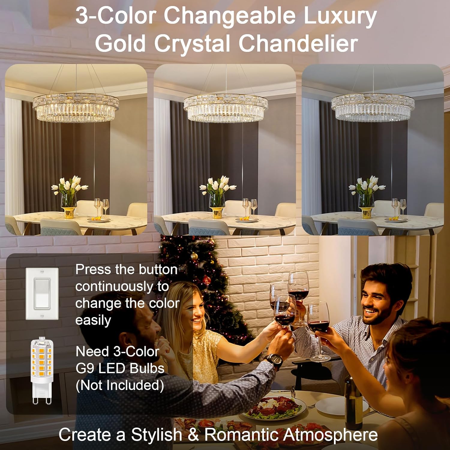 Elegant 31‑Inch Gold Crystal Chandelier with 12 Adjustable Lights - Camilalamps - CA-B0FH6F6CSY