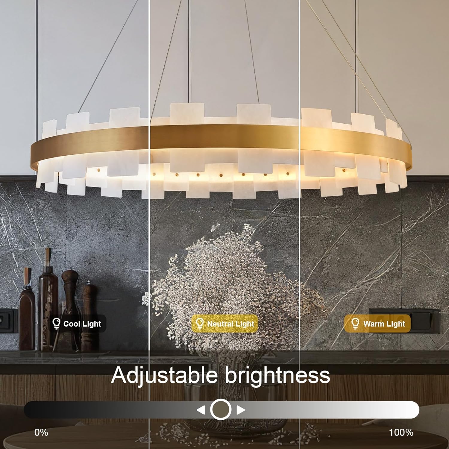 Elegant Spanish Alabaster Round Chandelier 31.5" Diameter with Adjustable Height - Camilalamps - CA-B0FNQYZ6WZ