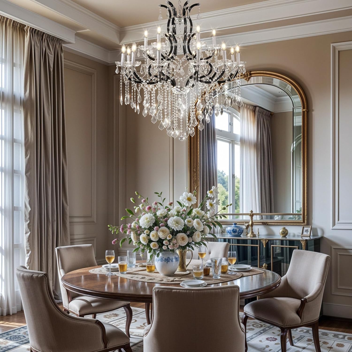 Black Large K9 Crystal Chandelier 18 - Lighting Maria Theresa Chandeliers Luxury Modern High Ceiling Candle Chandelier Pendant Light Fixture 41" for Living Room, Dining, Foyer, Staircase, Entryway - Camilalamps - CA-B0FQBMMWLX