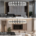48 Inch Black Wagon Wheel Chandelier with Crystal Shade, 48 Lights, Modern Farmhouse Style, Ideal for Dining Room, Kitchen, Entryways - Camilalamps - B0DPJY8R54