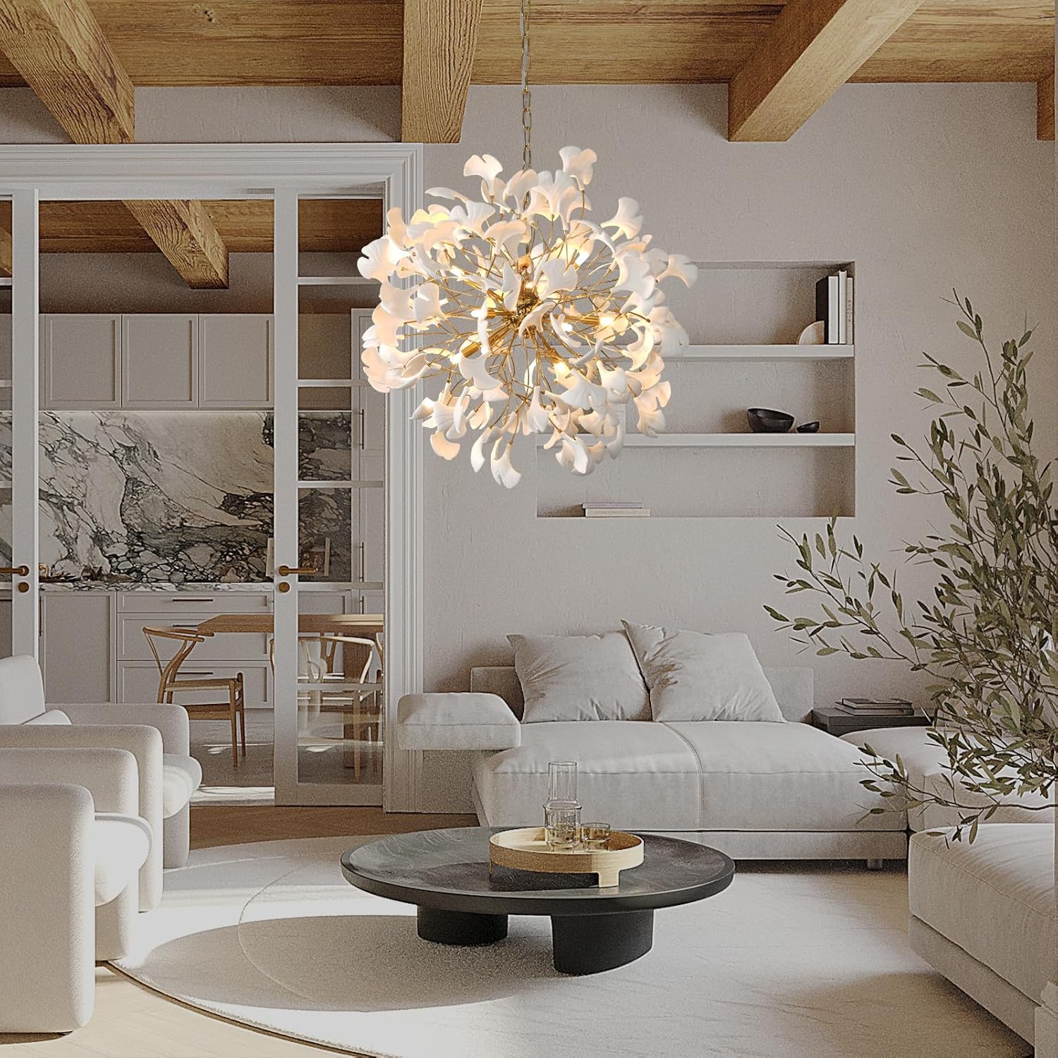 Gold Tree Branches 31" Sputnik Ginkgo Leaf Ceiling Chandelier - Camilalamps - CA-B0FKBK4S2B