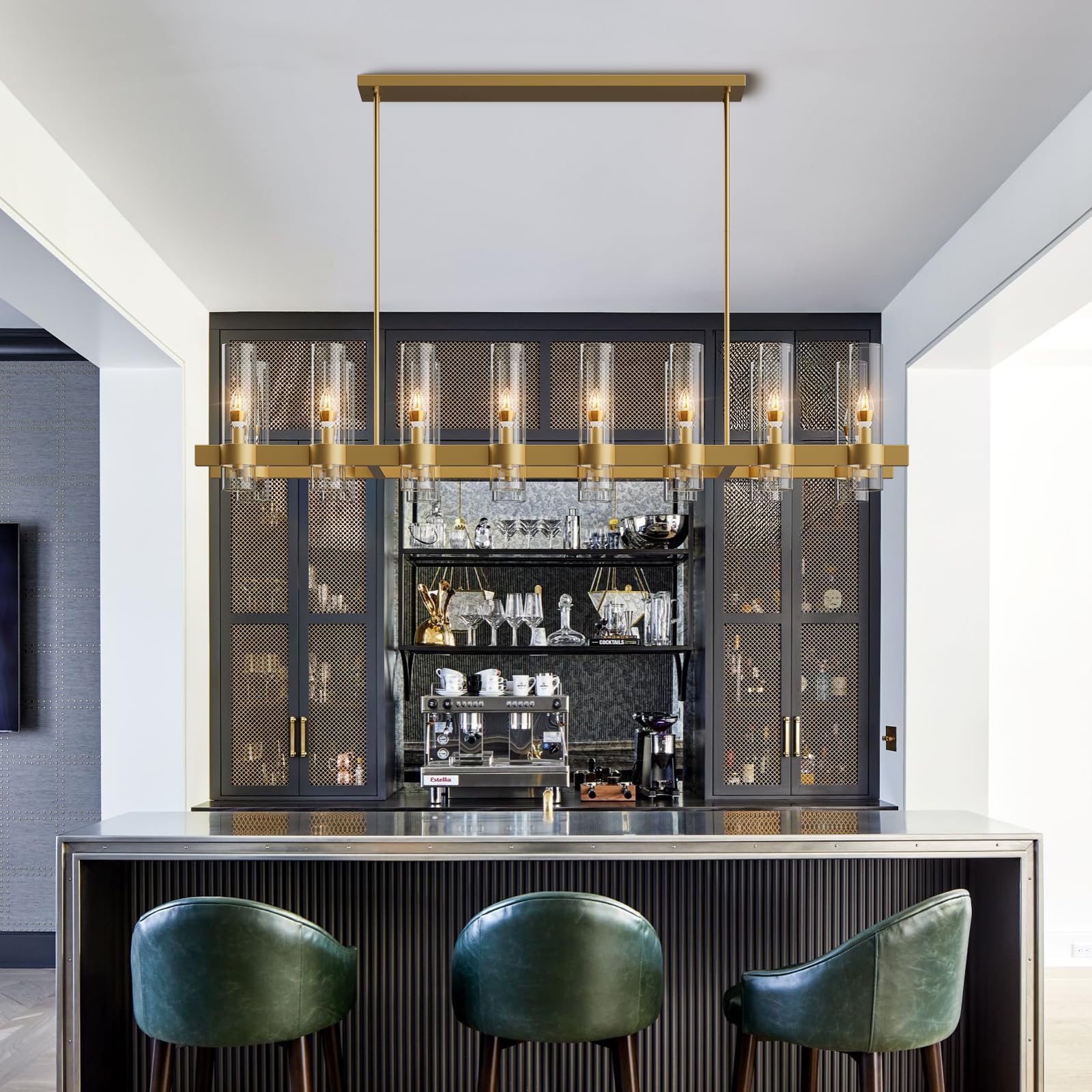 60 Inch Gold Chandelier, Wagon Wheel Chandelier with Glass Shade, 20 - Lights Large Round Modern Farmhouse High Ceiling Pendant Lighting Fixture for Dining Room, Living Room, Kitchen, Foyer - Camilalamps - B0CNRHR35D