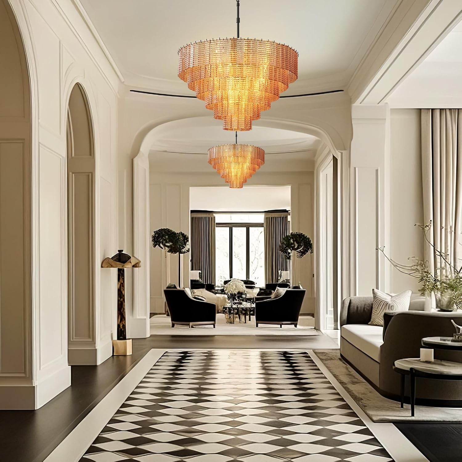 41" Extra Large Amber Glass 18 - Light Black Round Chandelier - Camilalamps - CA-B0FPM8S4JQ