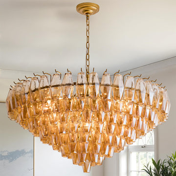 Amber Ceiling Light, 17" Modern Crystal Glass Chandelier for Bedroom, 3-Light Round Flush Mount Ceiling Ligh for Living Room, Bathroom, Hallway, Entryway – Elegant Warm Lighting Fixture