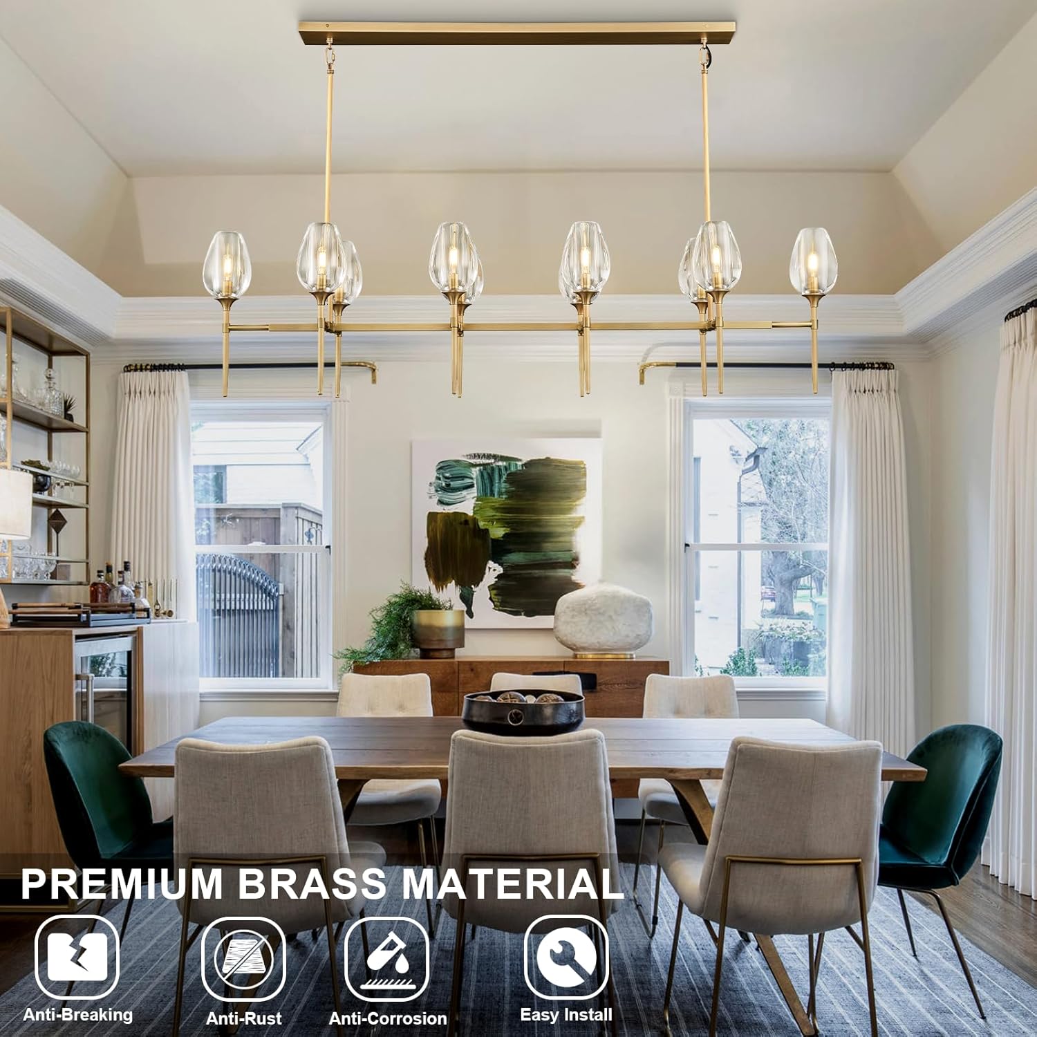 Modern Crystal Chandelier 10 Lights Brass 65in Gold Rectangle K9 Pendant Light - Camilalamps - CA-B0DNYR2879