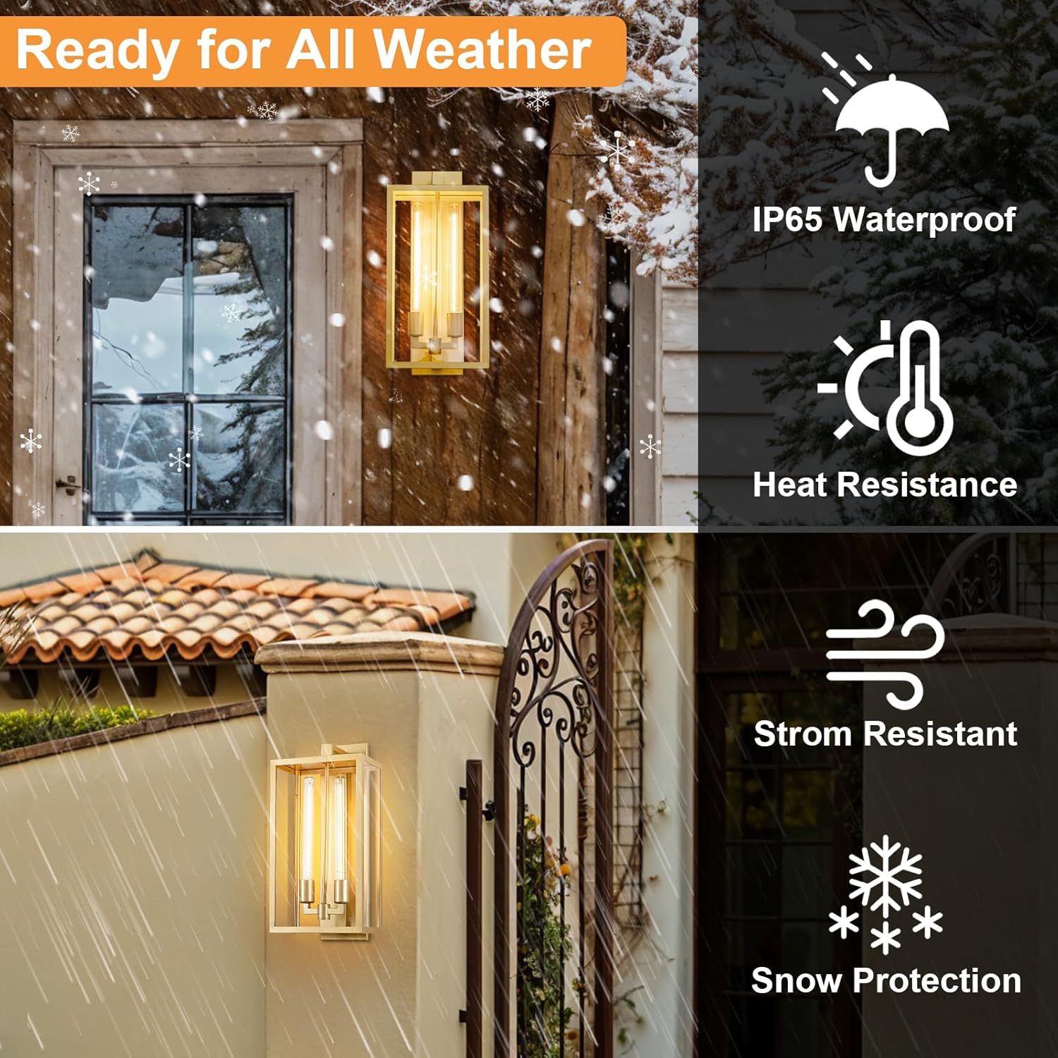 21" Gold Outdoor Wall Sconce with Glass Shade, Waterproof - Camilalamps - CA-B0CPHSDH6H