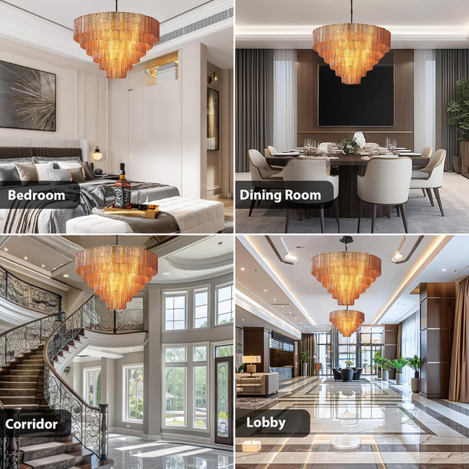 41" Extra Large Amber Glass 18 - Light Black Round Chandelier - Camilalamps - CA-B0FPM8S4JQ