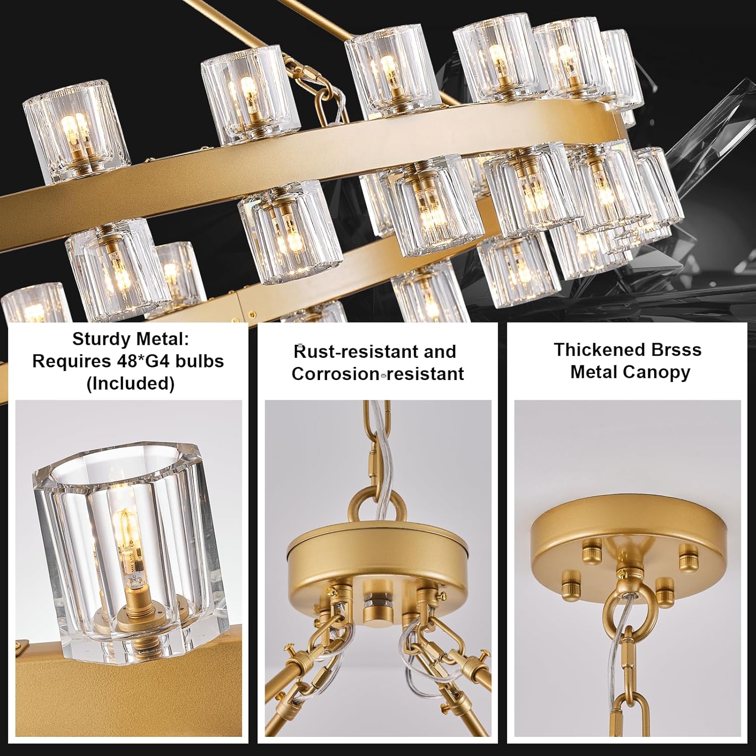 Gold 48‑Inch Wagon Wheel Chandelier with 48 Crystal Lights - Camilalamps - CA-B0DN9CZHJS