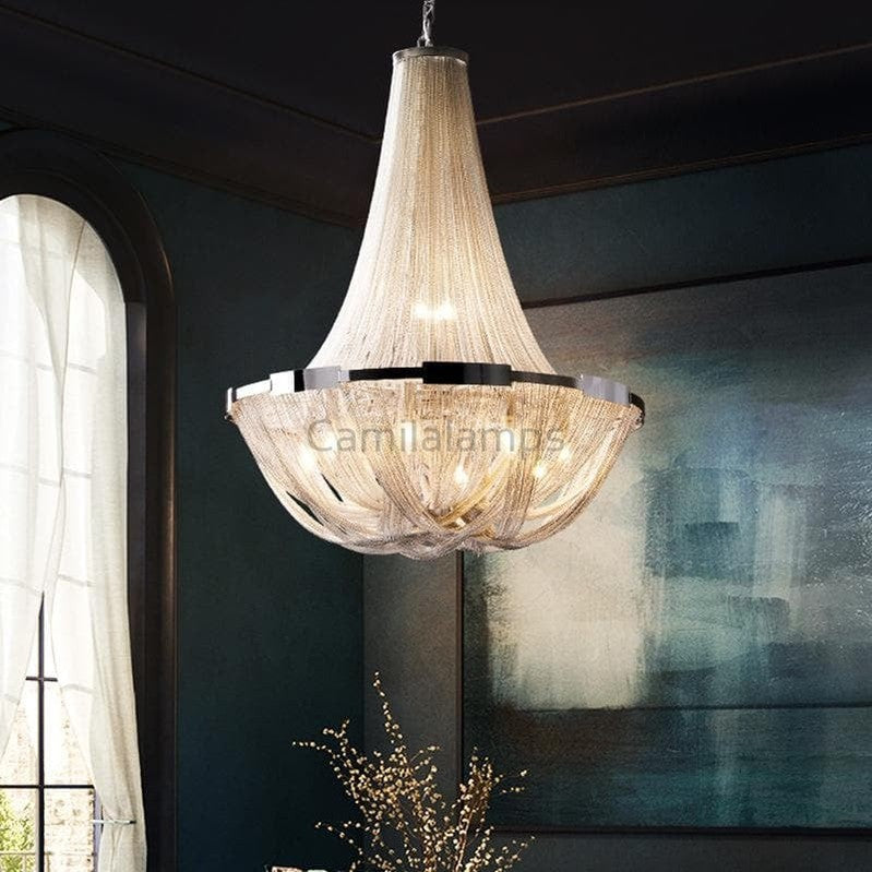 Alisa Luxury Plated Aluminum Chain Tassel Chandelier Diameter 24" 31" - thebelacan