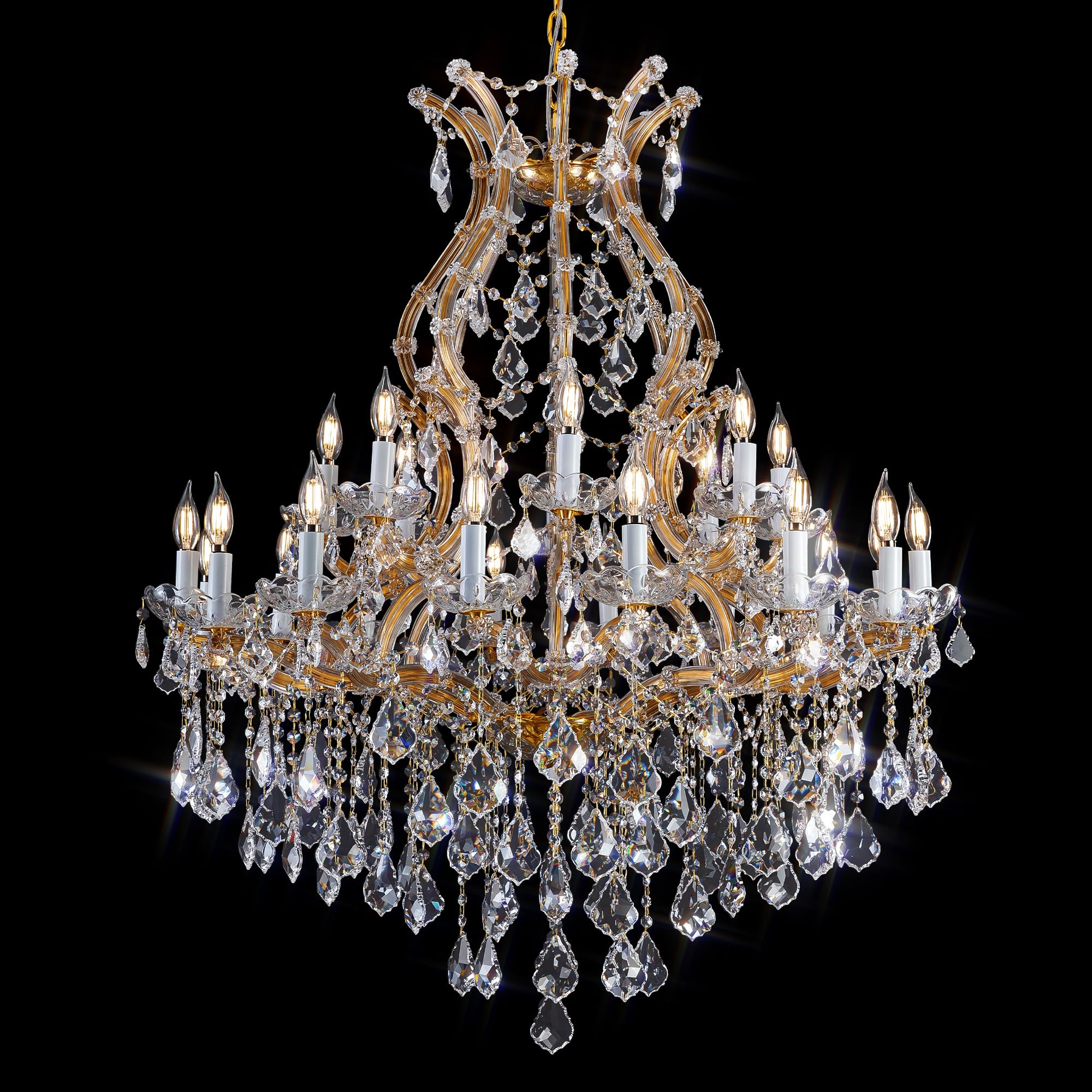 Large Gold Crystal Chandelier Light Fixtures - 24 Lights Modern Crystal Chandeliers for Hotel, Lobby, Foyer, Entryway Hall, Staircase High Ceiling Chandelier 2 Layers