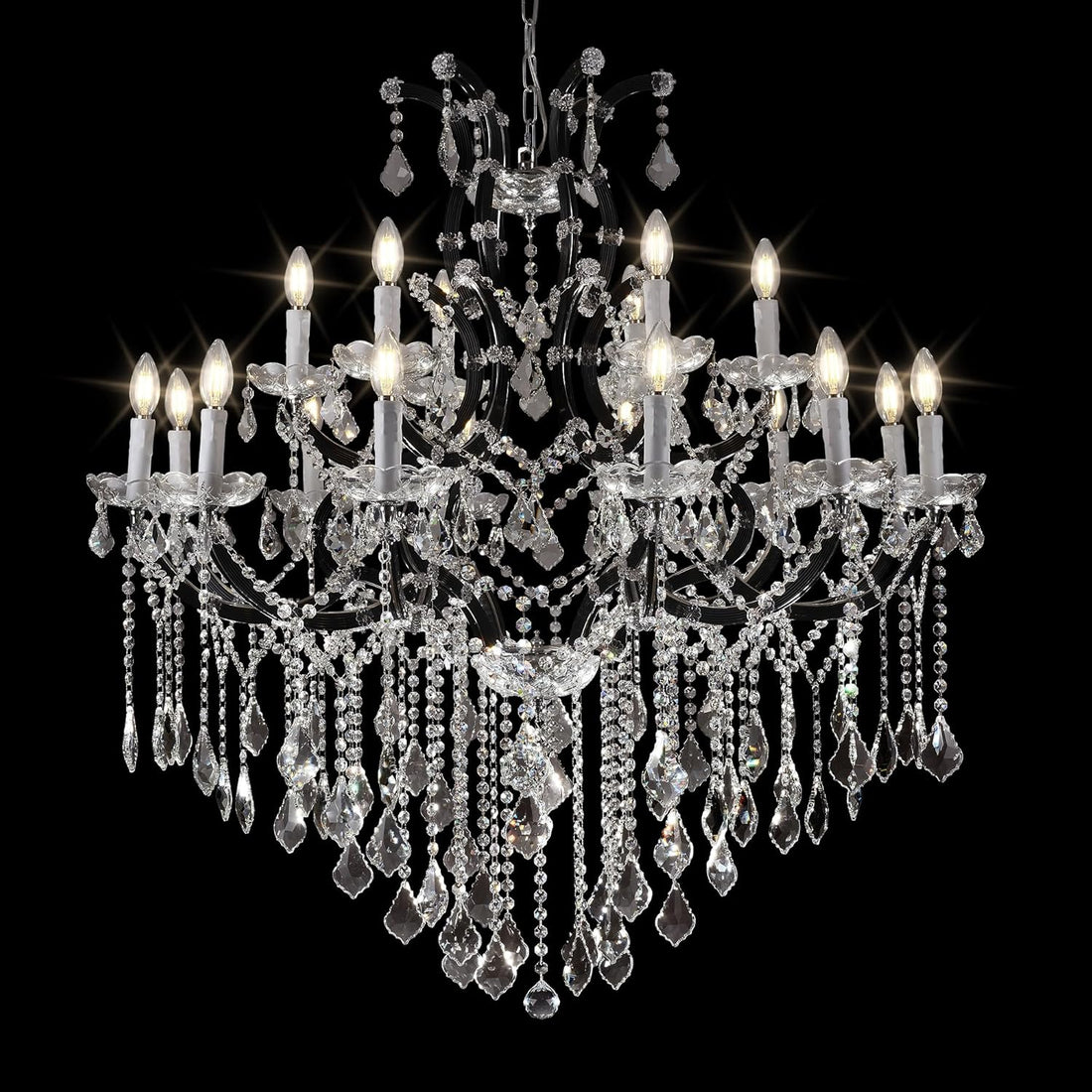 Black Large K9 Crystal Chandelier 18 - Lighting Maria Theresa Chandeliers Luxury Modern High Ceiling Candle Chandelier Pendant Light Fixture 41" for Living Room, Dining, Foyer, Staircase, Entryway - Camilalamps - CA-B0FQBMMWLX