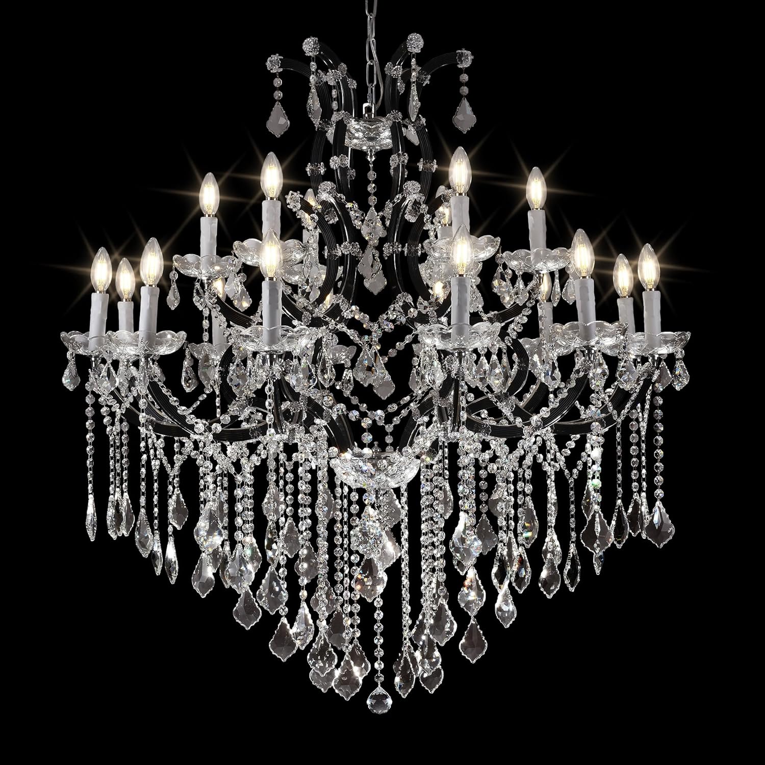 Black Large K9 Crystal Chandelier 18 - Lighting Maria Theresa Chandeliers Luxury Modern High Ceiling Candle Chandelier Pendant Light Fixture 41" for Living Room, Dining, Foyer, Staircase, Entryway - Camilalamps - CA-B0FQBMMWLX