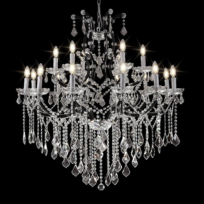 Black Large K9 Crystal Chandelier 18 - Lighting Maria Theresa Chandeliers Luxury Modern High Ceiling Candle Chandelier Pendant Light Fixture 41" for Living Room, Dining, Foyer, Staircase, Entryway - Camilalamps - CA-B0FQBMMWLX