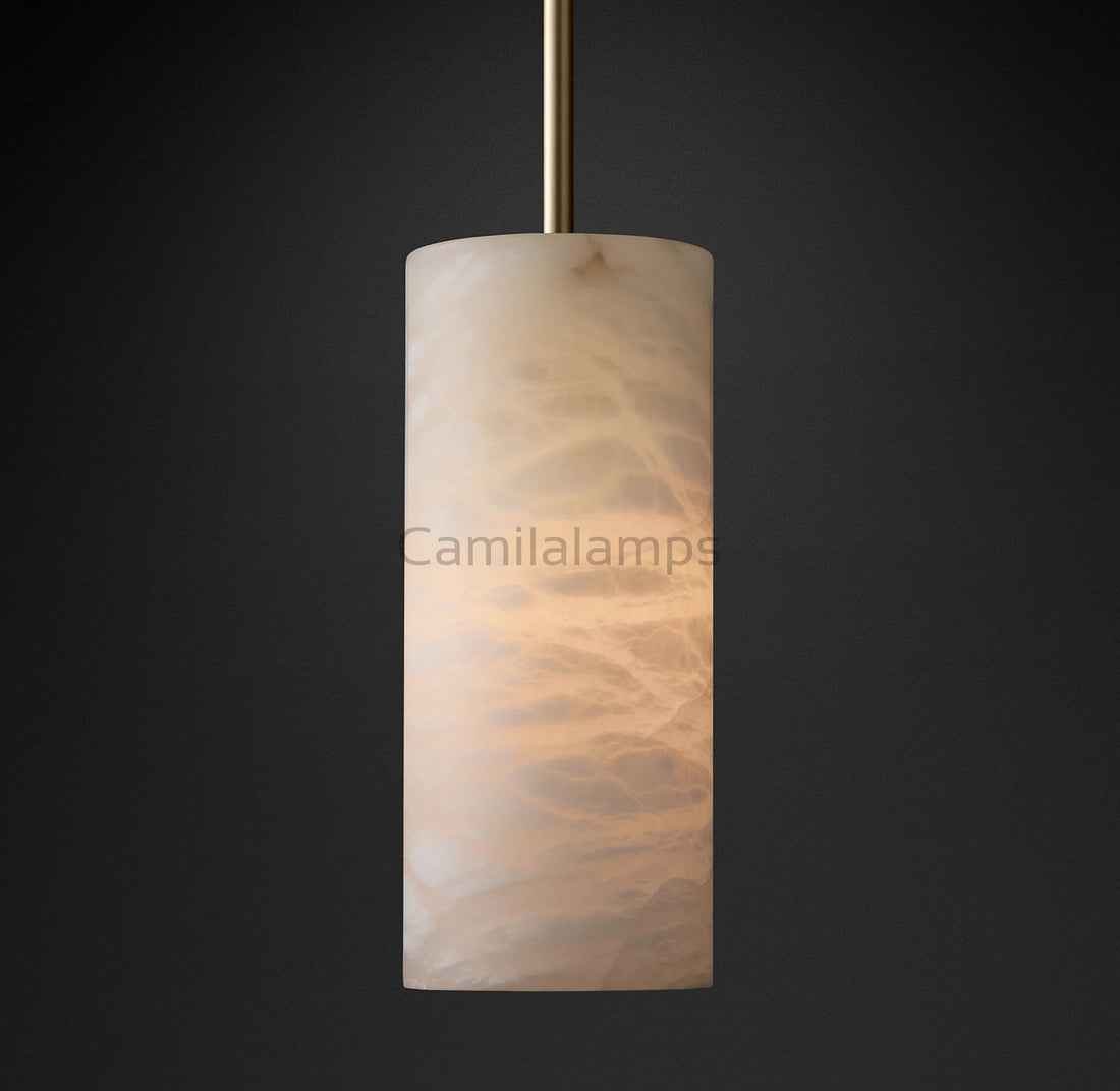 Hand Carved Alabaster Cylinder Pendent - Camilalamps - CA - Hand - 818 - 001