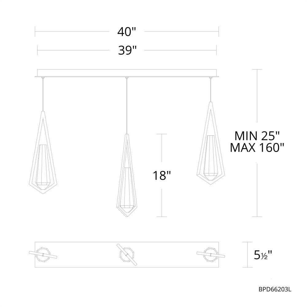 Devotion Linear Chandelier 3 Light - Camilalamps - CA - Devotion005