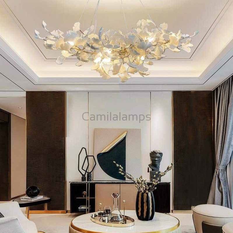 Natha Ceramic Ginkgo Modern Chandelier for Living Room