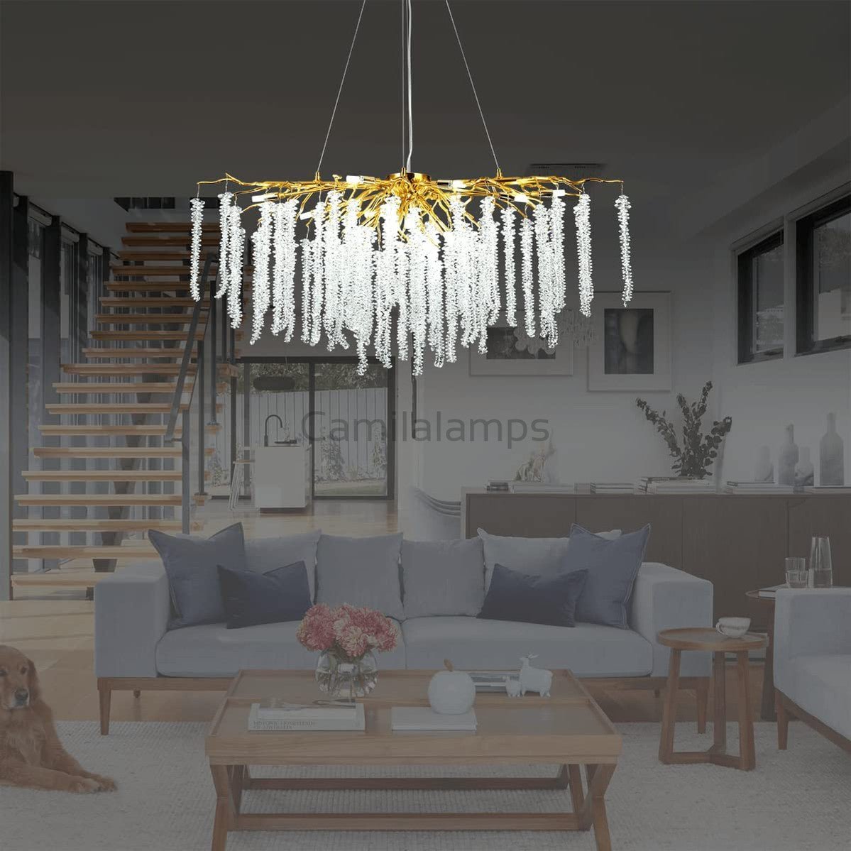 Doris White Crystal Branch Round Chandelier D20.5" L45" - Camilalamps - CA - 541