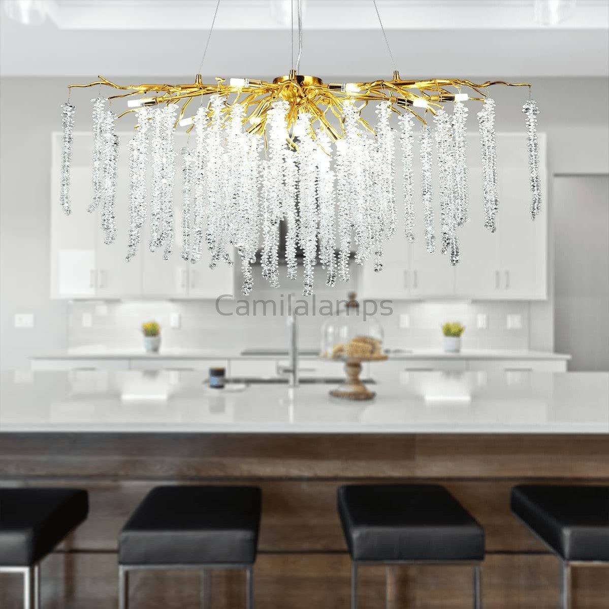 Doris White Crystal Branch Round Chandelier D20.5" L45" - Camilalamps - CA - 541
