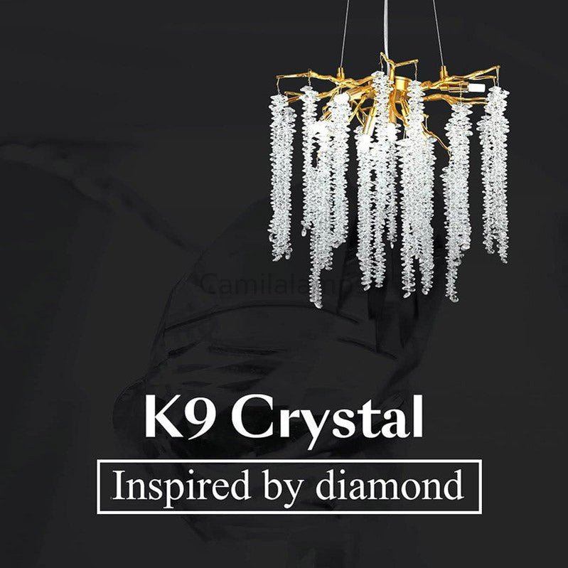 Doris White Crystal Branch Round Chandelier D20.5" L45" - Camilalamps - CA - 541
