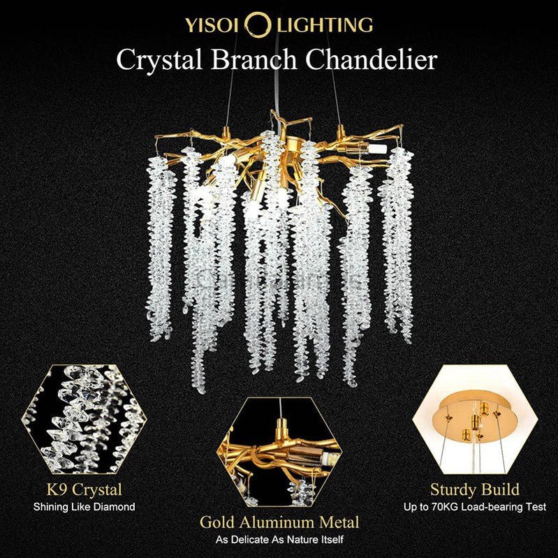 Doris White Crystal Branch Round Chandelier D20.5" L45" - Camilalamps - CA - 541