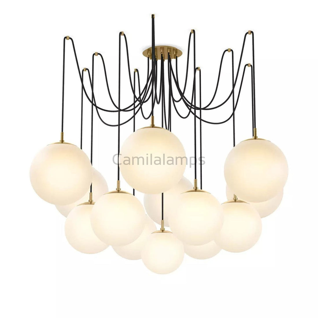 Art Crystal Ball Spider Chandelier Opal Matte Glass