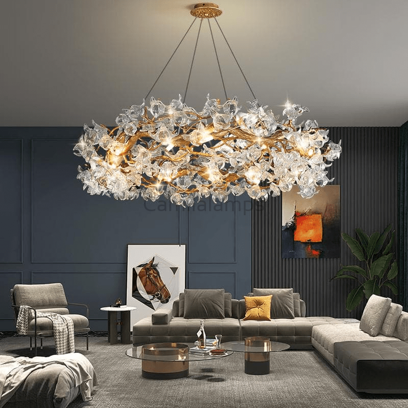 Modern Petal Crystal Round Brass Branch Chandelier - Camilalamps - CA - 0099