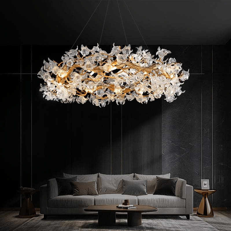 Modern Petal Crystal Round Brass Branch Chandelier - Camilalamps - CA - 0098