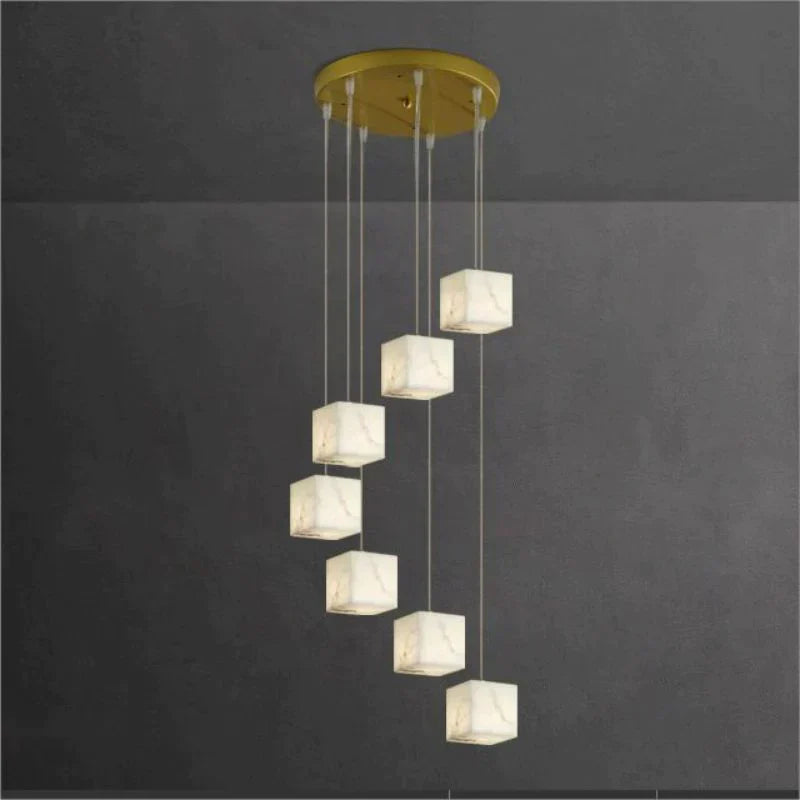 Prisca Alabaster Cubic Round Pendant For Dining Table, Staircase Chandeliers Kevinstudiolives 25-Light  