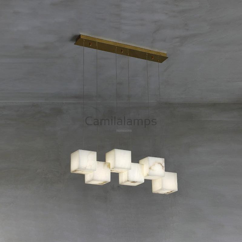 Alabaster Box Linear Chandelier - Camilalamps - Alaba - 1607 - 6 hea - White - 1