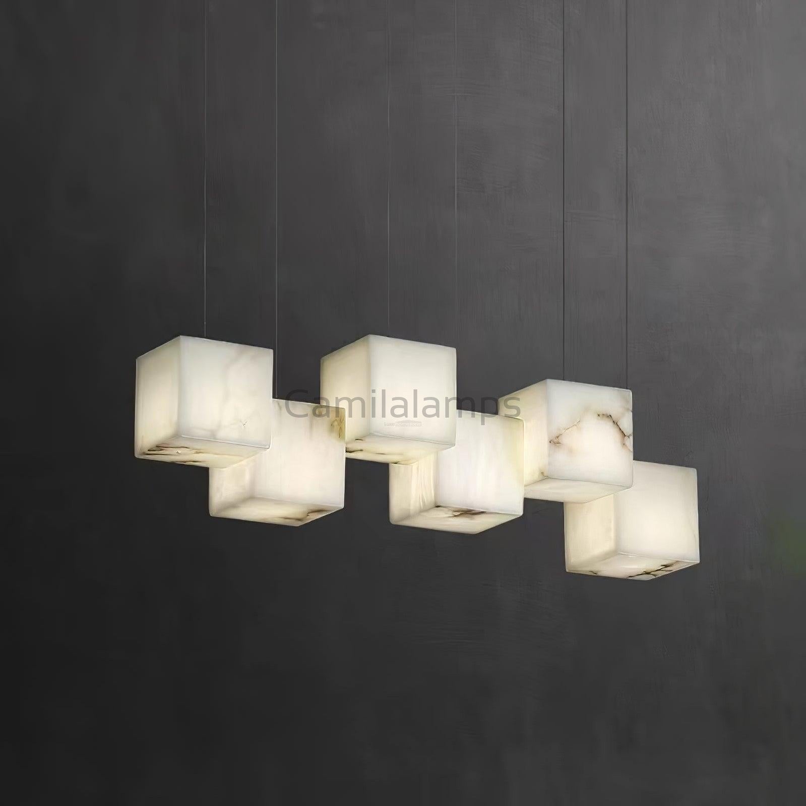 Alabaster Box Linear Chandelier - Camilalamps - Alaba - 1607 - 6 hea - White - 1