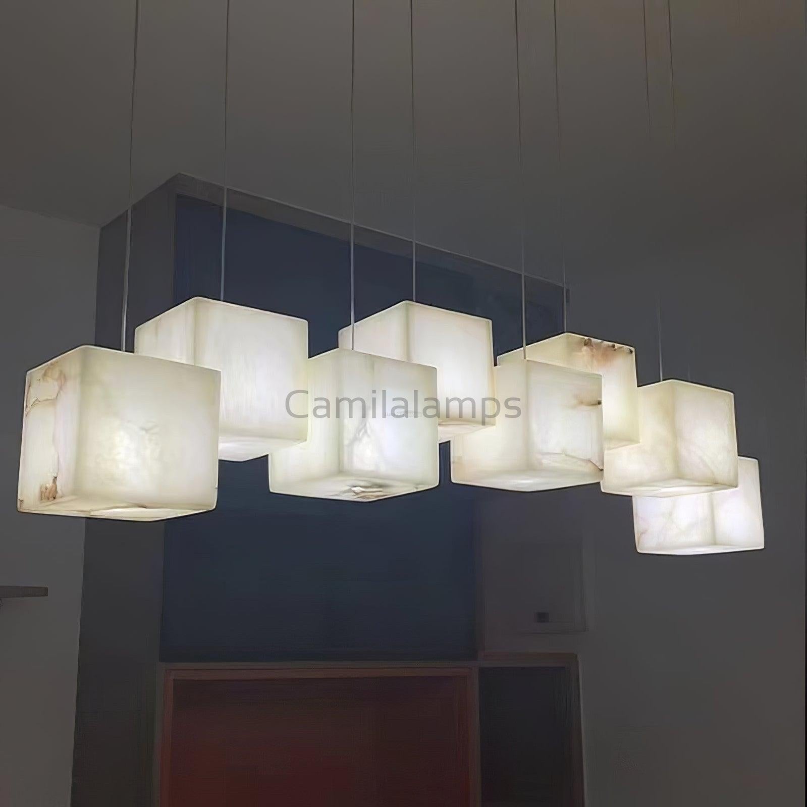 Alabaster Box Linear Chandelier - Camilalamps - Alaba - 1607 - 6 hea - White - 1