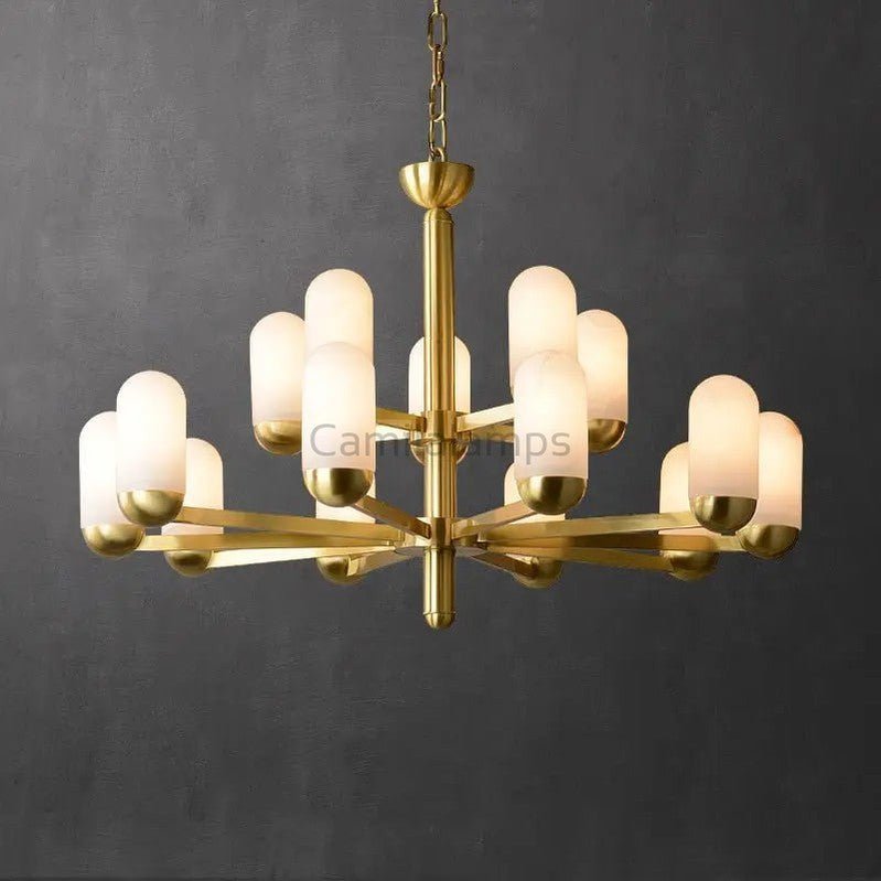 Alabaster Brass Chandelier Living Dining Lighting - Camilalamps - alaba-11369-16 Lig-11