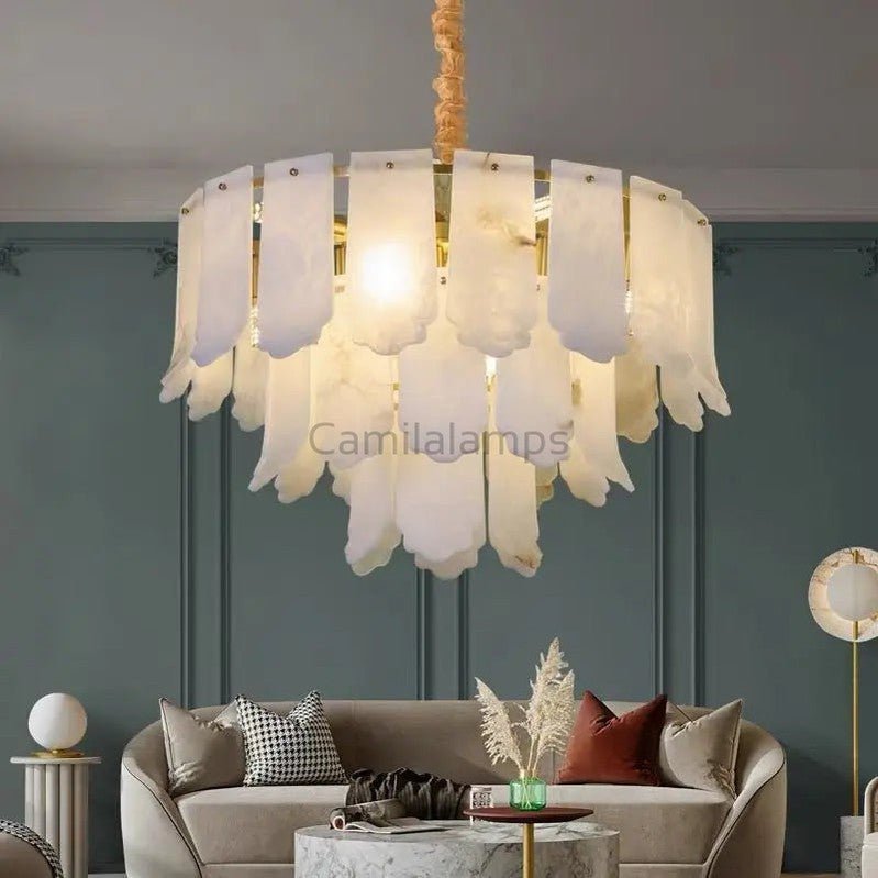 Alabaster Brass Multi - Layer Chandelier Lamp - Camilalamps - alaba-11358-12 Lay-11