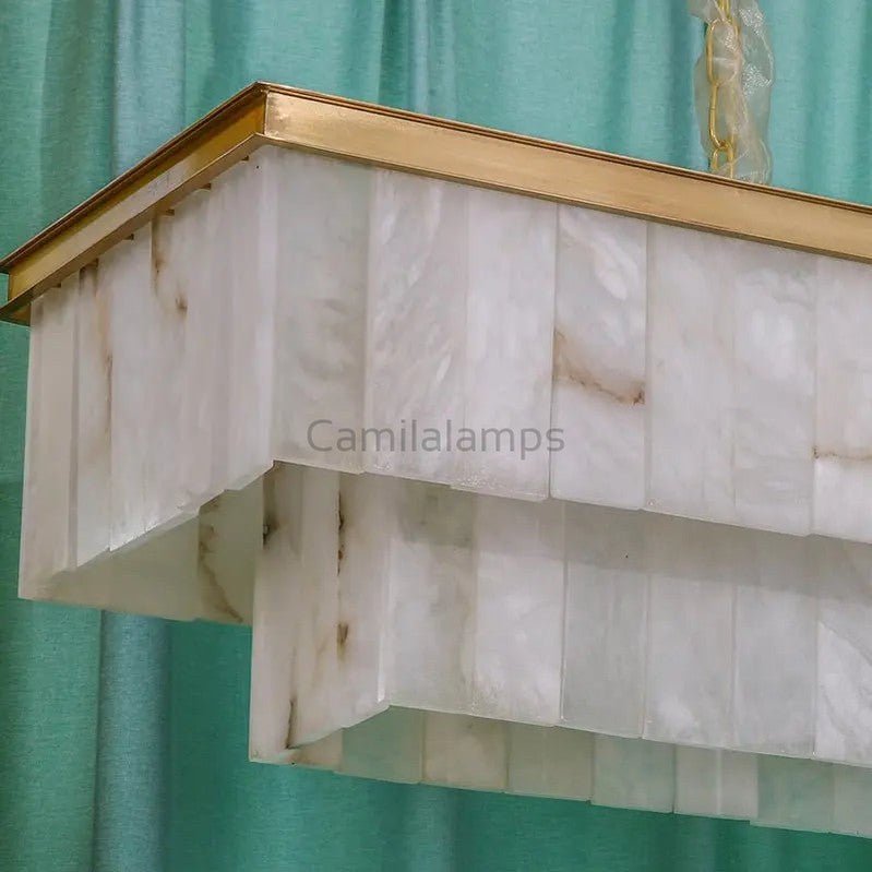 Alabaster Brass Rectangular Chandelier - Camilalamps - Alaba - 1359 - 1
