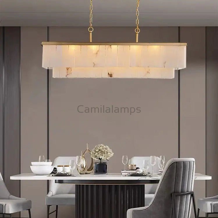 Alabaster Brass Rectangular Chandelier - Camilalamps - alaba-11359-1-11