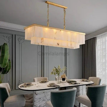 Alabaster Brass Rectangular Chandelier - Camilalamps - Alaba - 1359 - 1