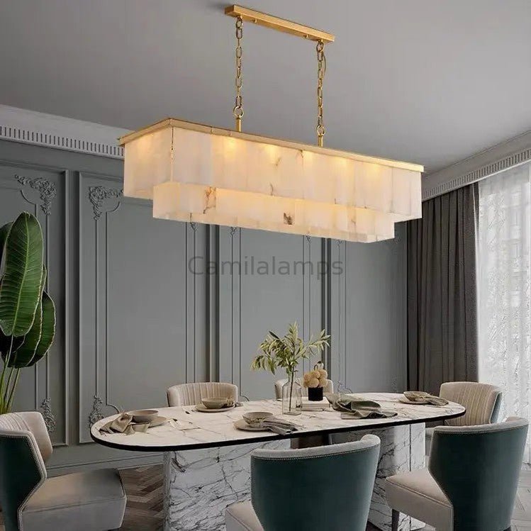 Alabaster Brass Rectangular Chandelier - Camilalamps - alaba-11359-1-11