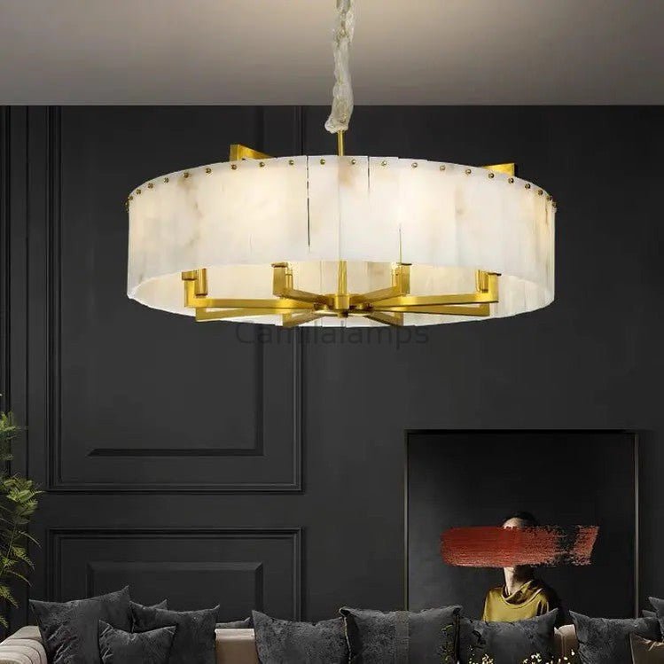 Alabaster Brass Round Chandelier Lighting - Camilalamps - Alaba - 1361 - 23.62 - 1