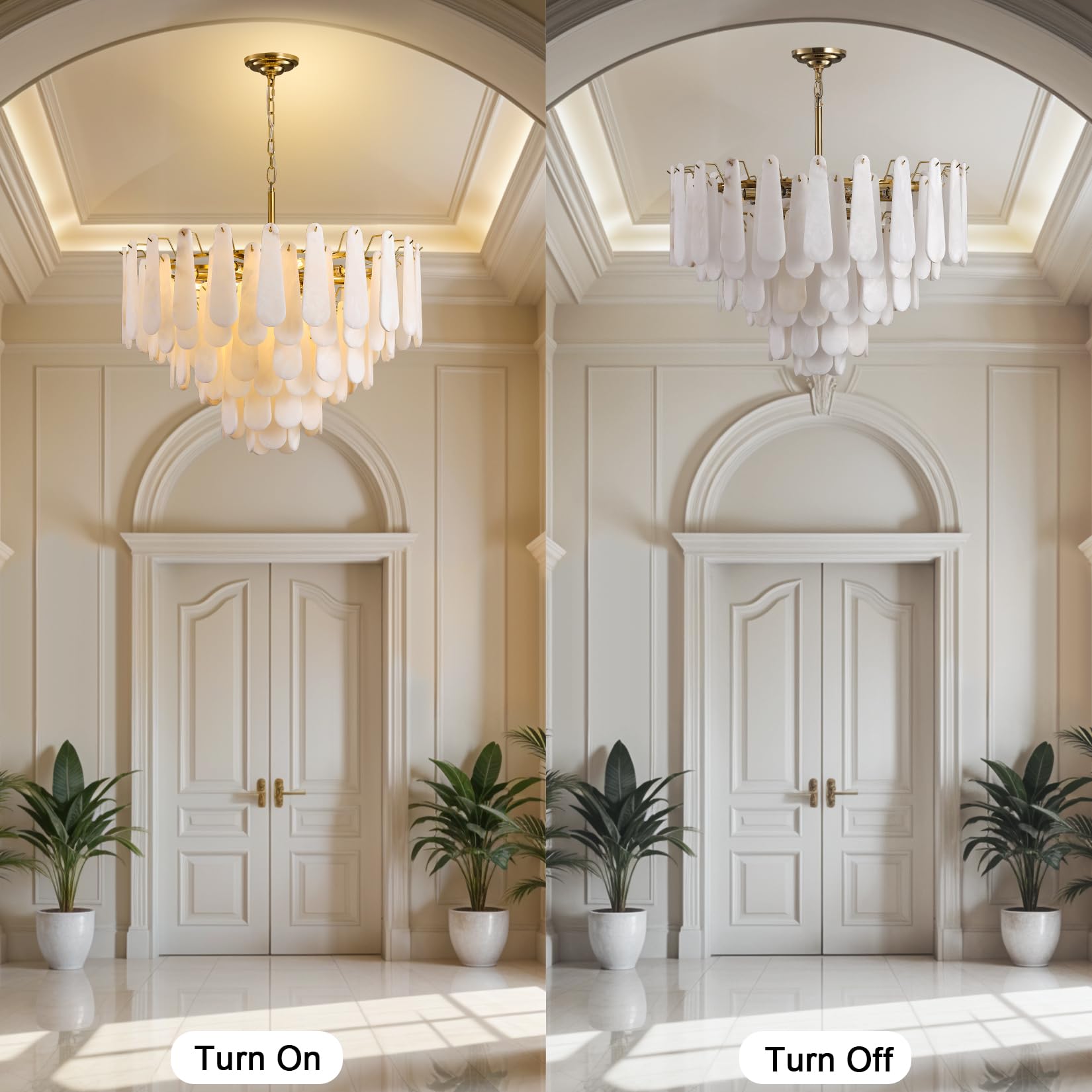 Alabaster Chandelier for Dining Room, 6 - Tier Modern Round Chandeliers, D31.5in Adjustable Marble Pendant Light Fixture, White Marble Oval Ceiling Light for Dining Table Kitchen Island Living Room - Camilalamps - B0DYNQLWKM