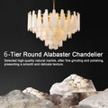 Alabaster Chandelier for Dining Room, 6 - Tier Modern Round Chandeliers, D31.5in Adjustable Marble Pendant Light Fixture, White Marble Oval Ceiling Light for Dining Table Kitchen Island Living Room - Camilalamps - B0DYNQLWKM