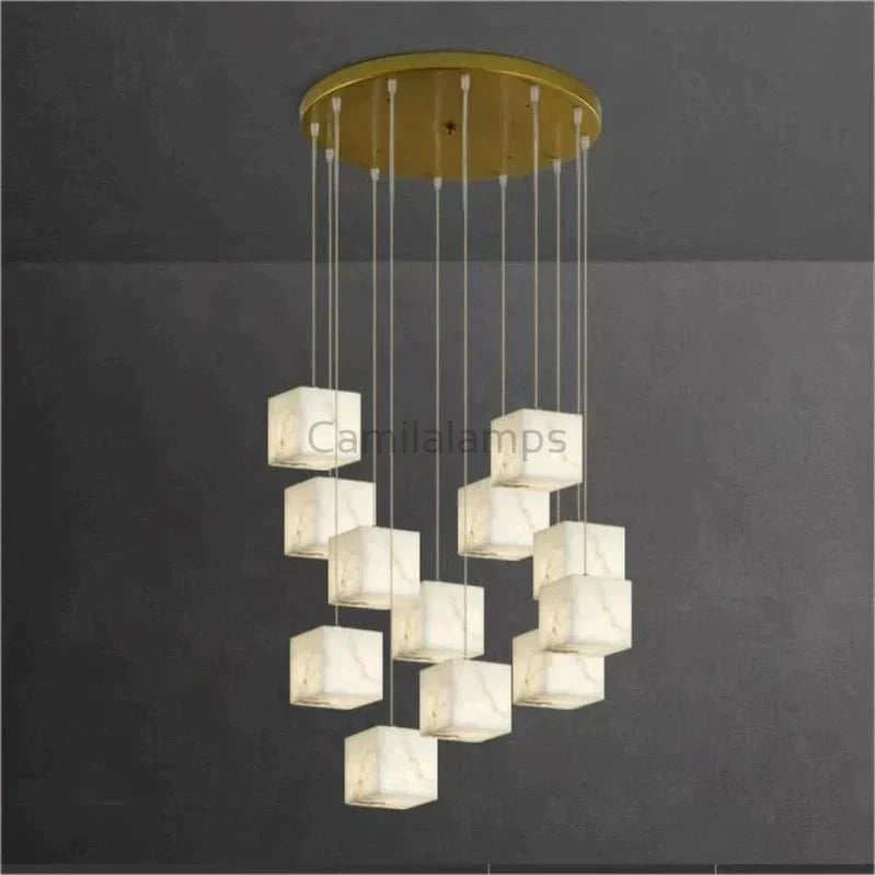 Alabaster Cubic Chandelier For Staircase - Camilalamps - CAM - AB1133