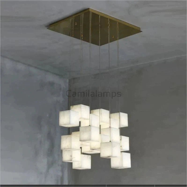 Alabaster Cubic Chandelier For Staircase - Camilalamps - CAM - AB1134