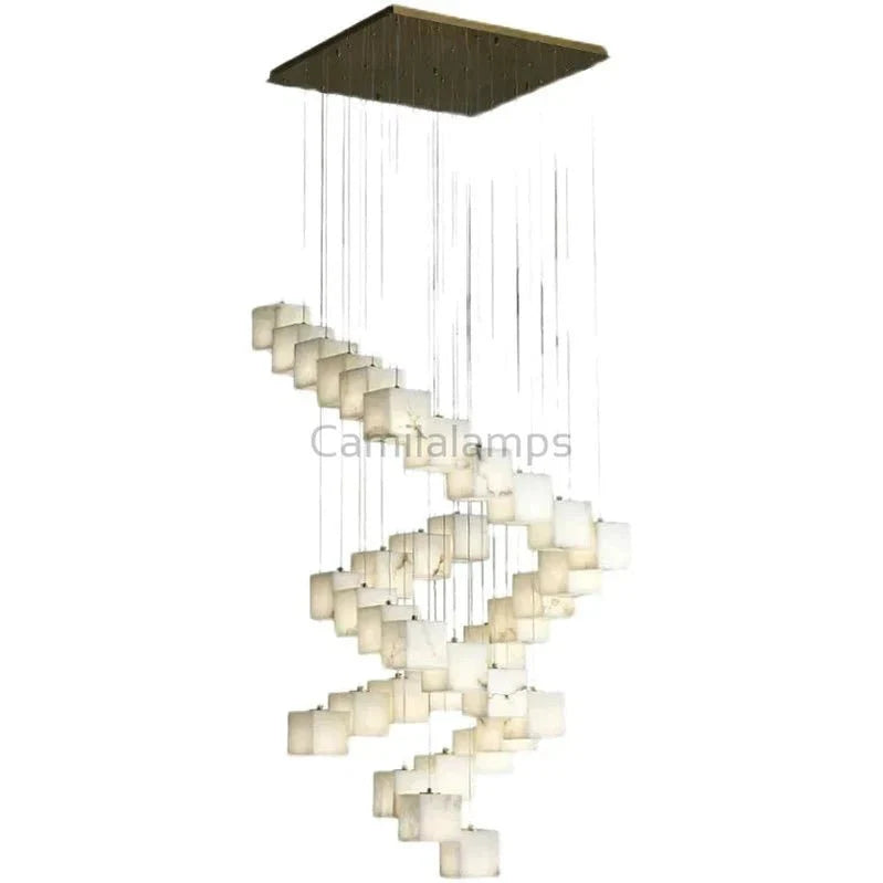 Alabaster Cubic Chandelier For Staircase - Camilalamps - CAM - AB1137