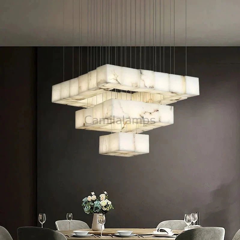 Alabaster Cubic Chandelier For Staircase - Camilalamps - CAM - AB1135