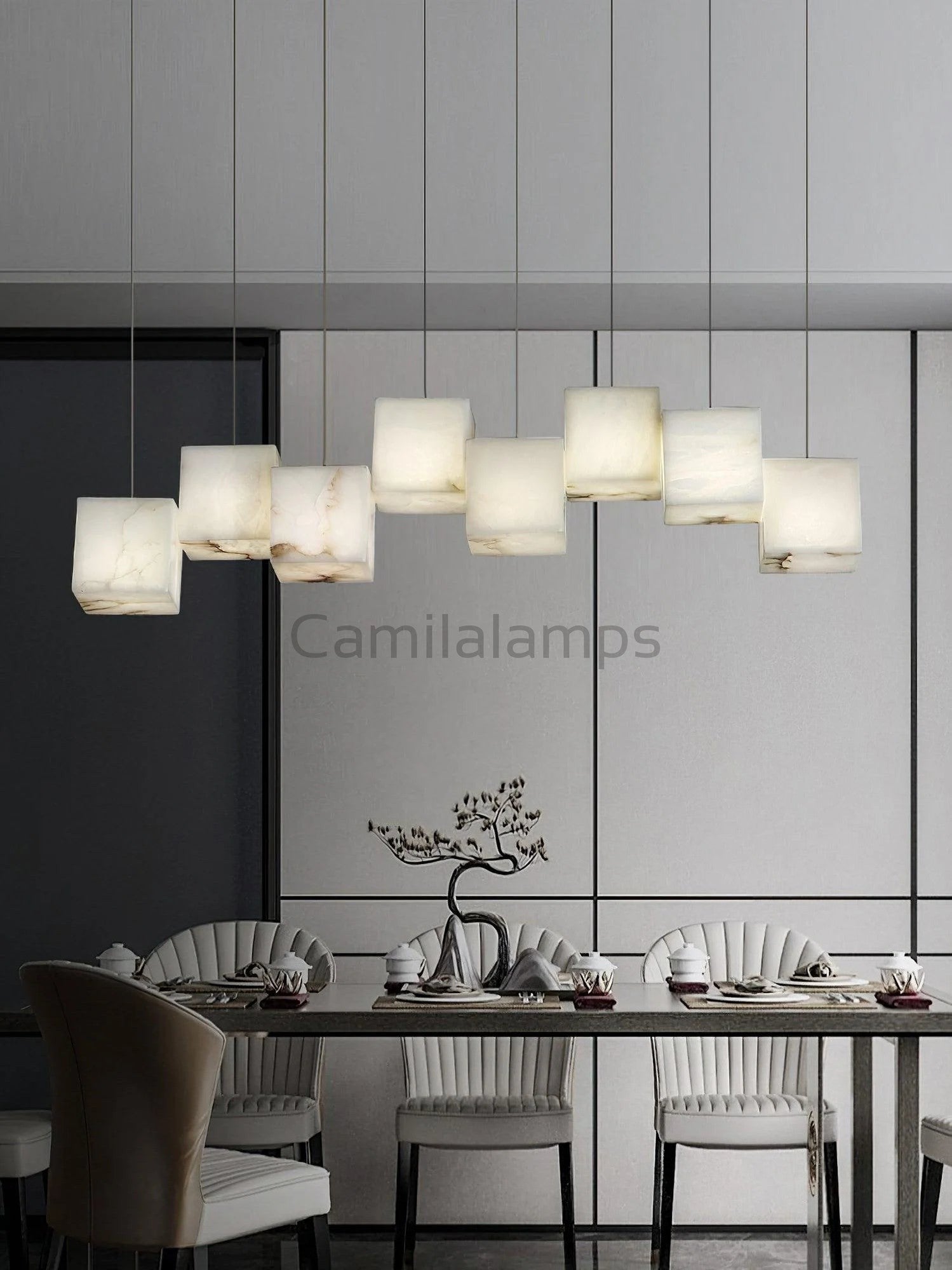 Alabaster Cubic Linear Chandelier - Camilalamps - alabas-100661