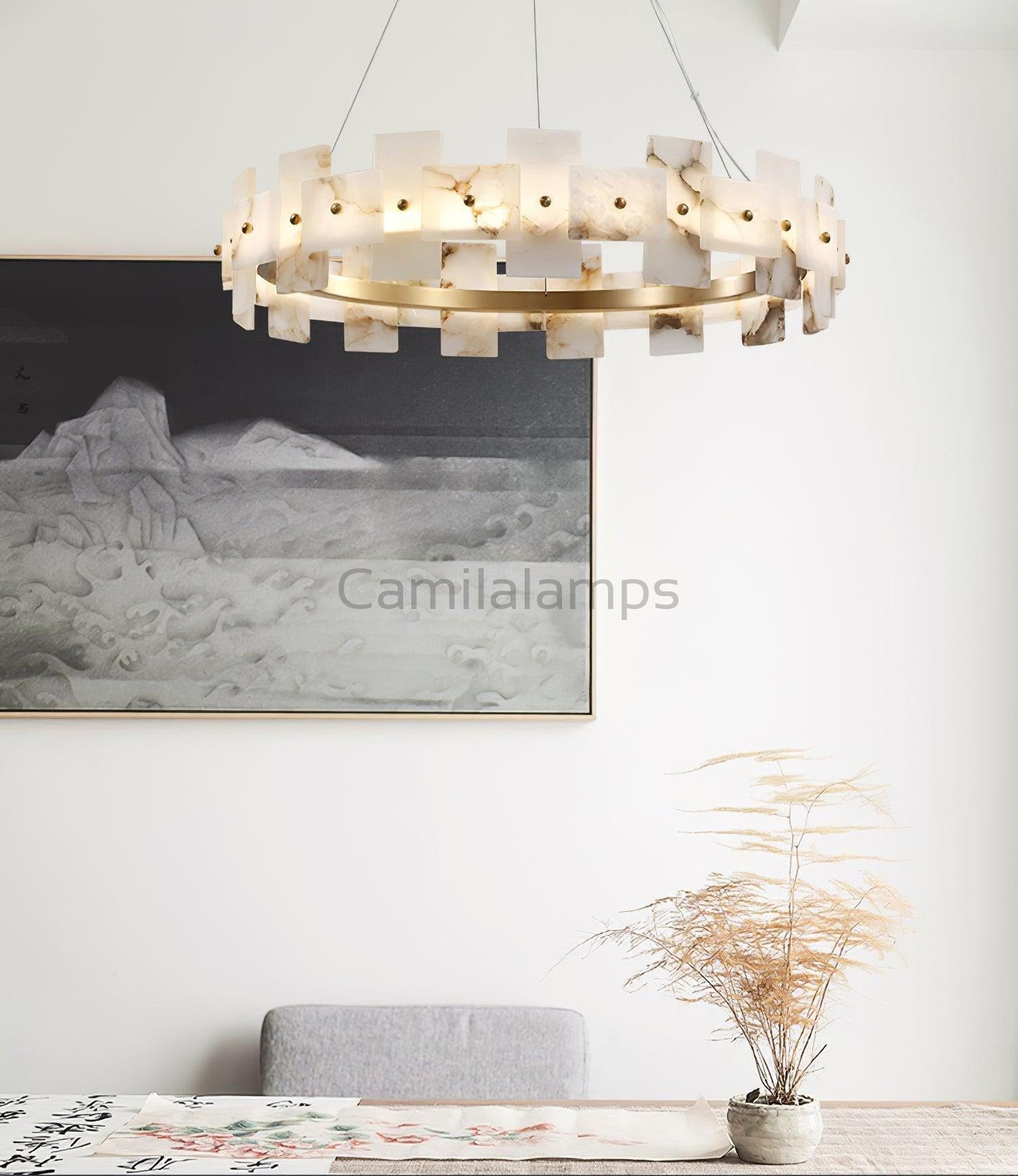 Alabaster Halo Chandelier 23.6''31.5'' - Camilalamps - alaba-11860-1Codel-1Brass-13