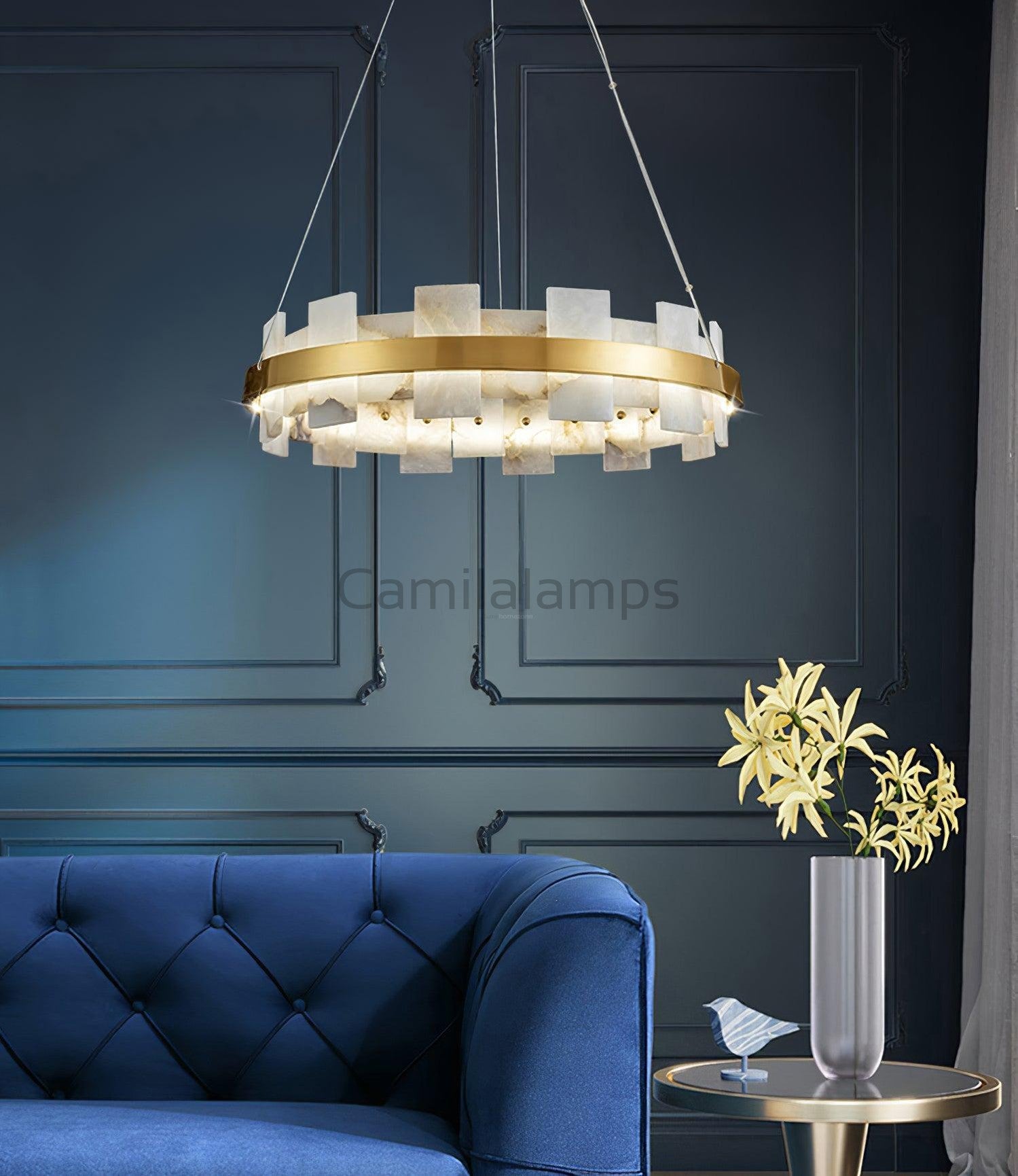 Alabaster Halo Chandelier 23.6''31.5'' - Camilalamps - alaba-11860-1Codel-1Brass-13