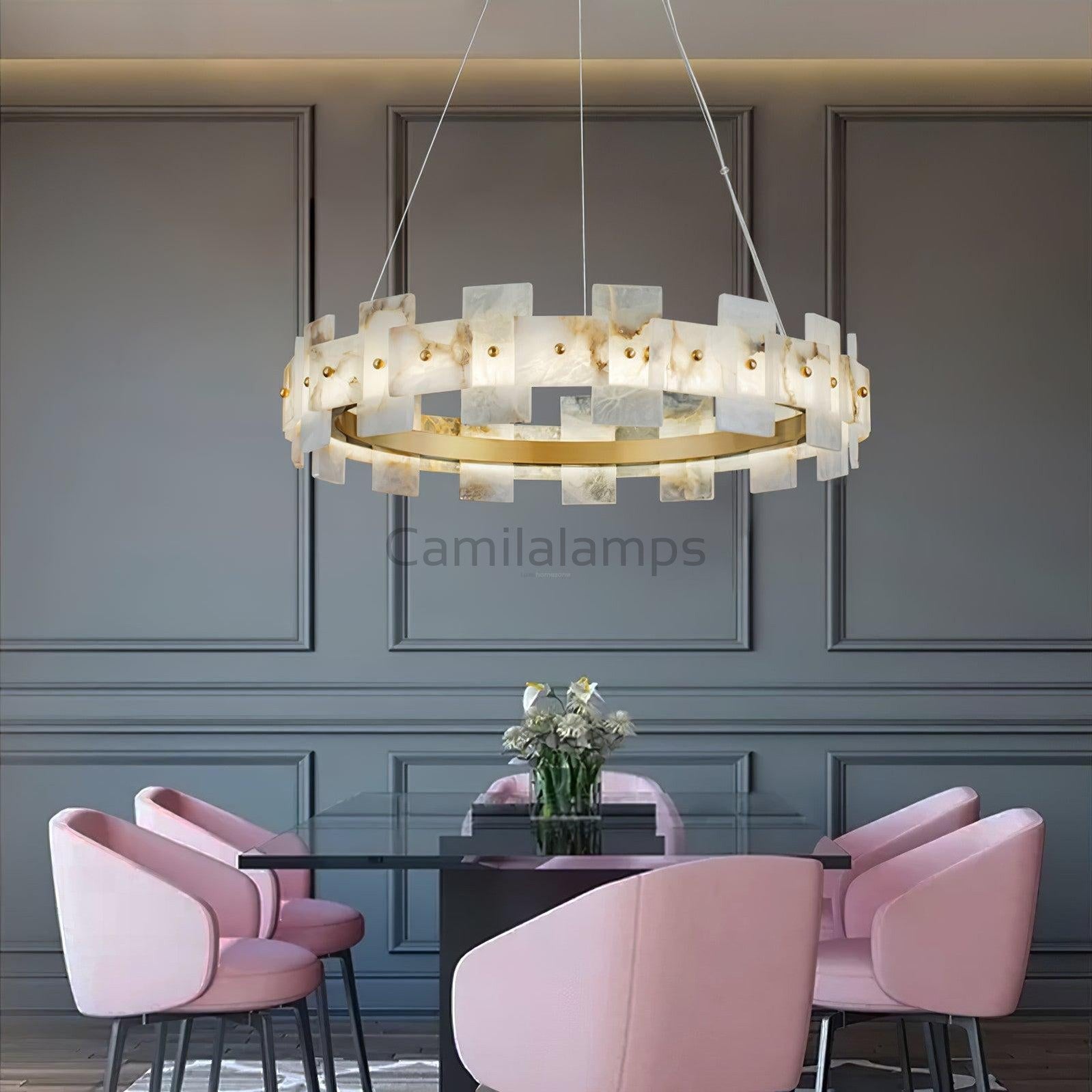 Alabaster Halo Chandelier 23.6''31.5'' - Camilalamps - alaba-11860-1Codel-1Brass-13