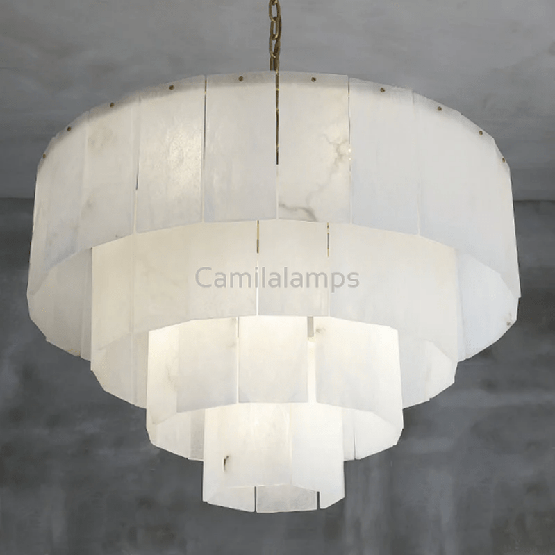 Alabaster Lorry Modern Multi - Layer Round Chandelier 31" - Camilalamps - alaba-1121-1Brass-11